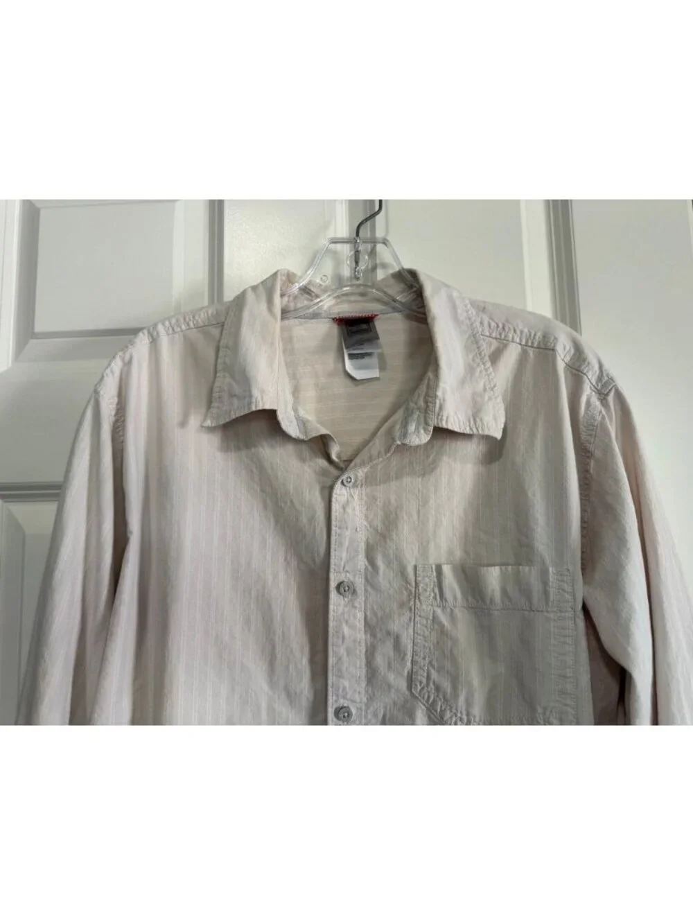 The North Face Long Sleeve Shirt Ivory Tan Button Front Striped Men's Size Large